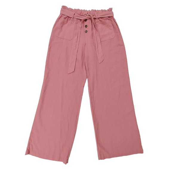 Sincerely Jules Paperbag Linen Blend Pants Womens Large Rose Wide Leg Belt - Picture 1 of 9